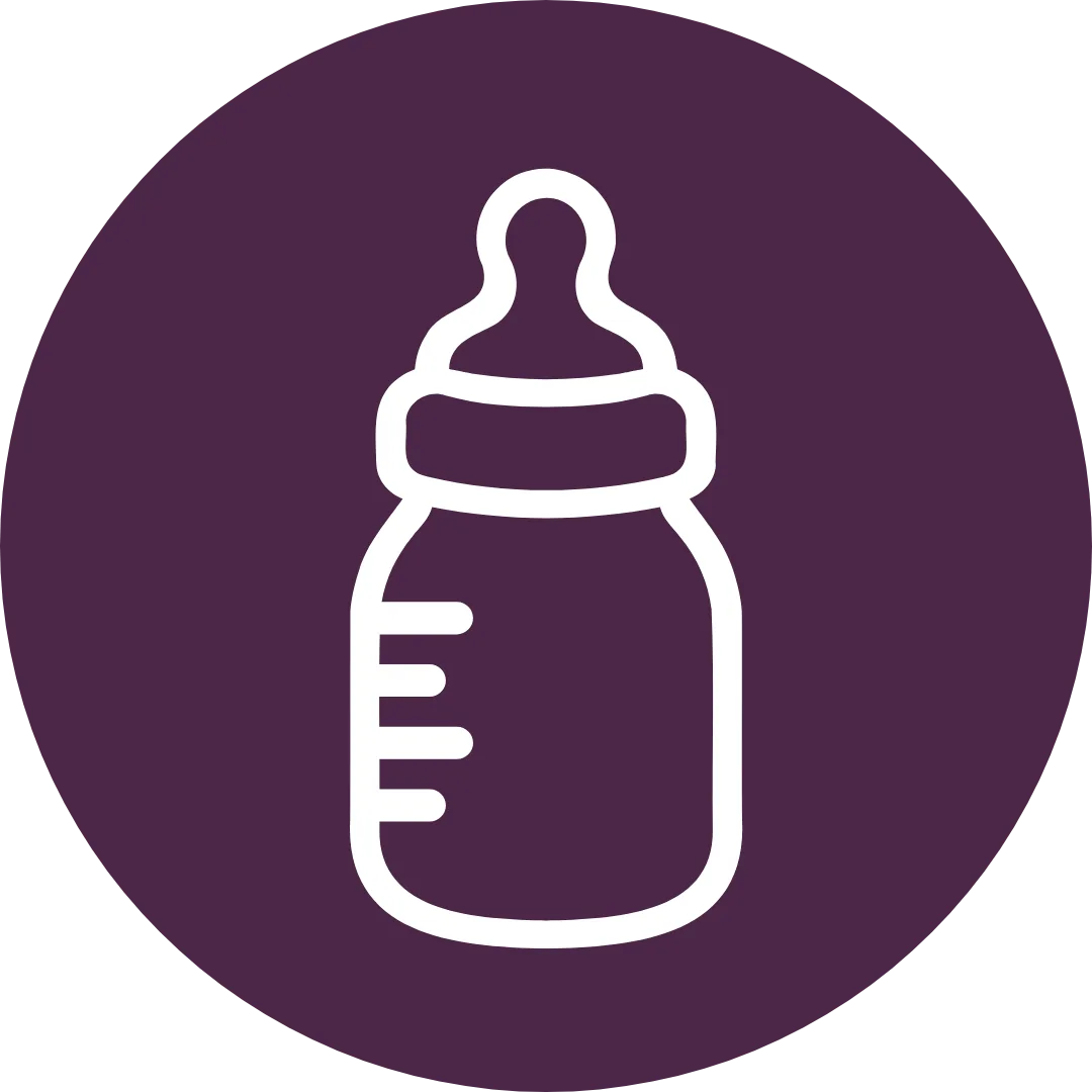 Icon of a purple circle with a white baby bottle.